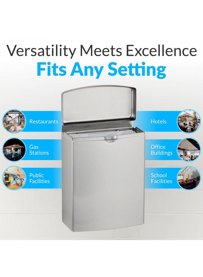 Bobrick Sanitary Napkin Disposal Wall Mounted Stainless Steel Flip Top Receptacle for Public Restrooms, 1-Piece Design with 1 Gallon Waste Capacity (Model B-270) - Image 3