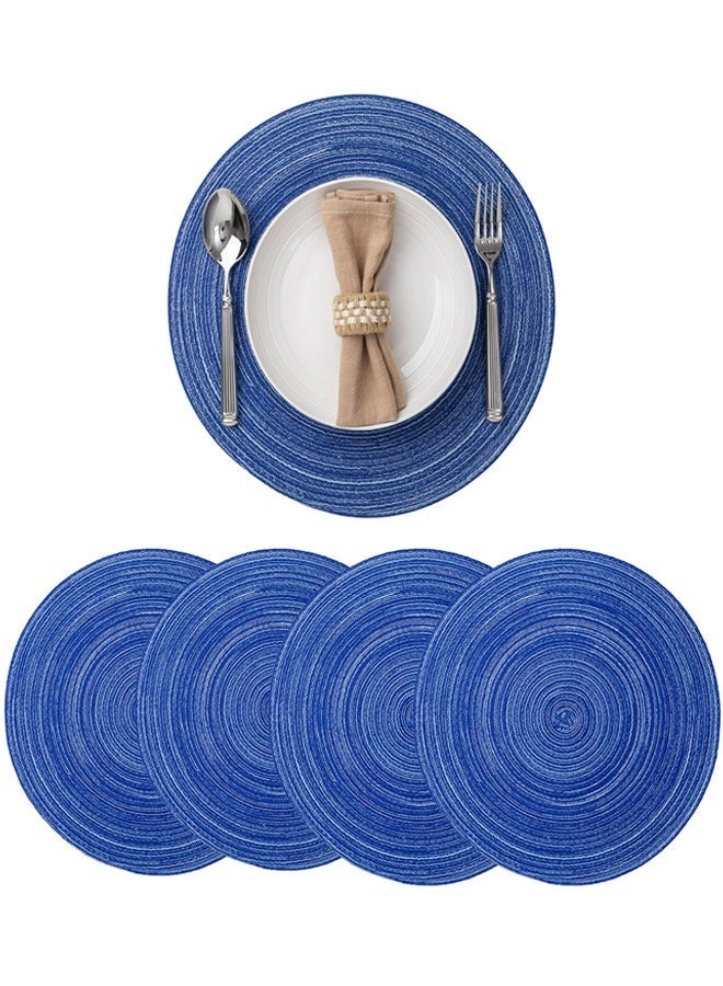 36CM ROUND BRAIDED PLACEMATS SET OF 4 NON SLIP WASHABLE HEAT RESISTANT TABLE MATS WOVEN PLACE MATS FOR KITCHEN DINING TABLE PARTY DECORATION(BULE)