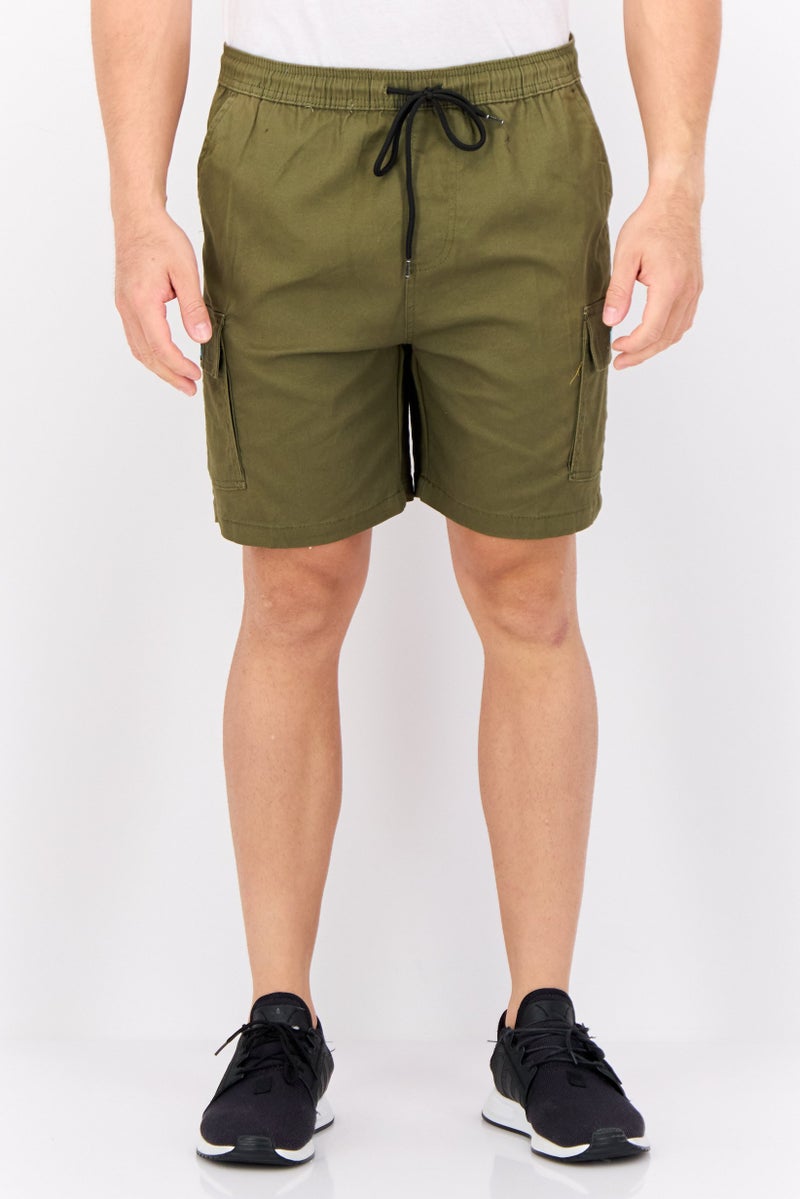 brooklyn Men 7 Inseam Graphic Print Basic Shorts, Olive - Image 1