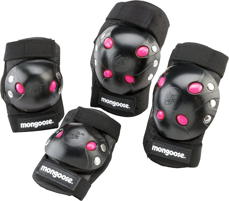 Mongoose Kids BMX Bike Gel Knee and Elbow Pad Set MultiSport Protective Gear for Boys and Girls Age 8 and Up Kneesavers and Elbowsavers BlackPink