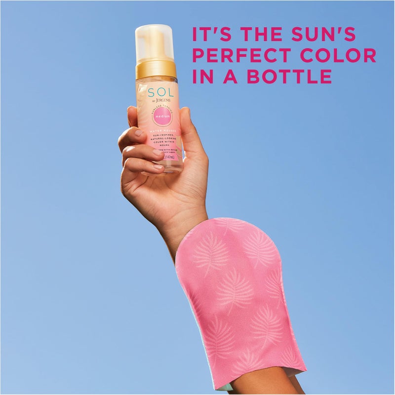 Jergens SOL by Jergens Deep Water Self Tanner Mousse, Water-based Sunless Tanner with Coconut Water for Fake Tan, Dye-free Tanning Active Derived from Natural Sugars, Medium Color, 5 Ounce - Image 3