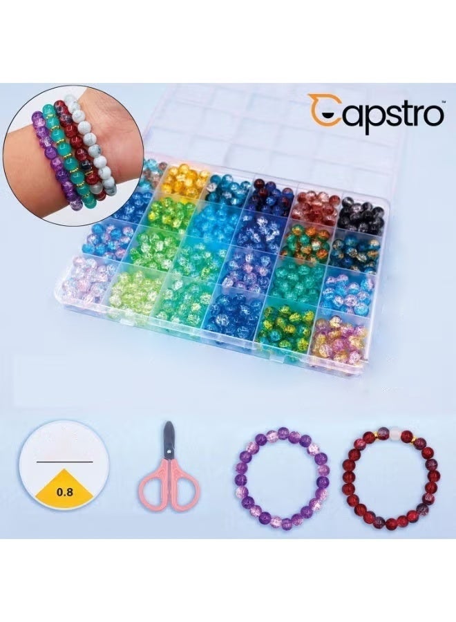 Capstro Crack Glass Beads Kit – 8mm 24 Grid Jewelry Making Set (520pcs) with Crystal Yarn & Safety Scissors | DIY Bracelet & Craft Beads for Kids, Teens & Adults - Image 4