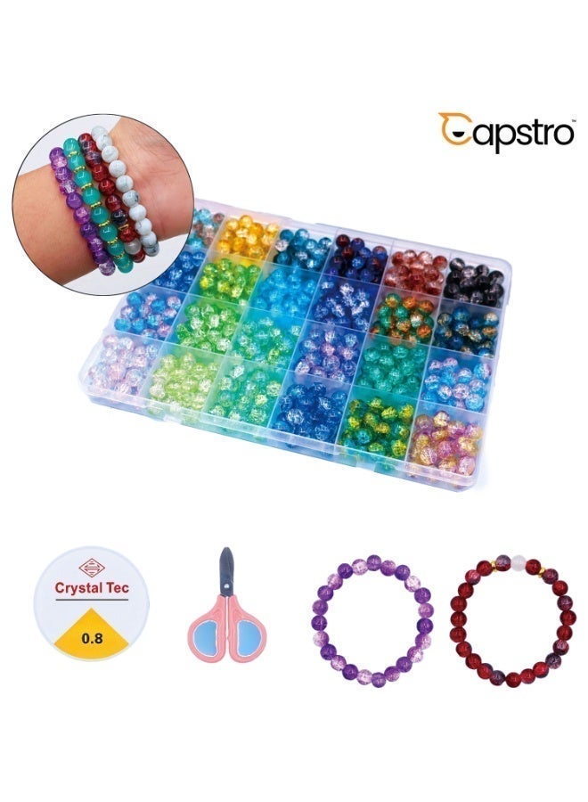 Capstro Crack Glass Beads Kit – 8mm 24 Grid Jewelry Making Set (520pcs) with Crystal Yarn & Safety Scissors | DIY Bracelet & Craft Beads for Kids, Teens & Adults - Image 1
