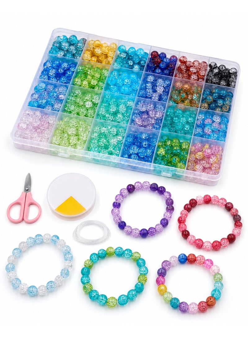 Capstro Crack Glass Beads Kit – 8mm 24 Grid Jewelry Making Set (520pcs) with Crystal Yarn & Safety Scissors | DIY Bracelet & Craft Beads for Kids, Teens & Adults - Image 1