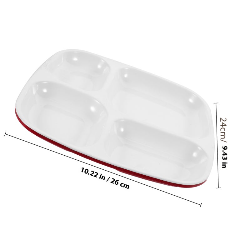 4 Grid Separating Dish Divided Compartments Plate Anti-fall Rice Tray Practical Tableware for Home Restaurant (Red and White) - Image 2