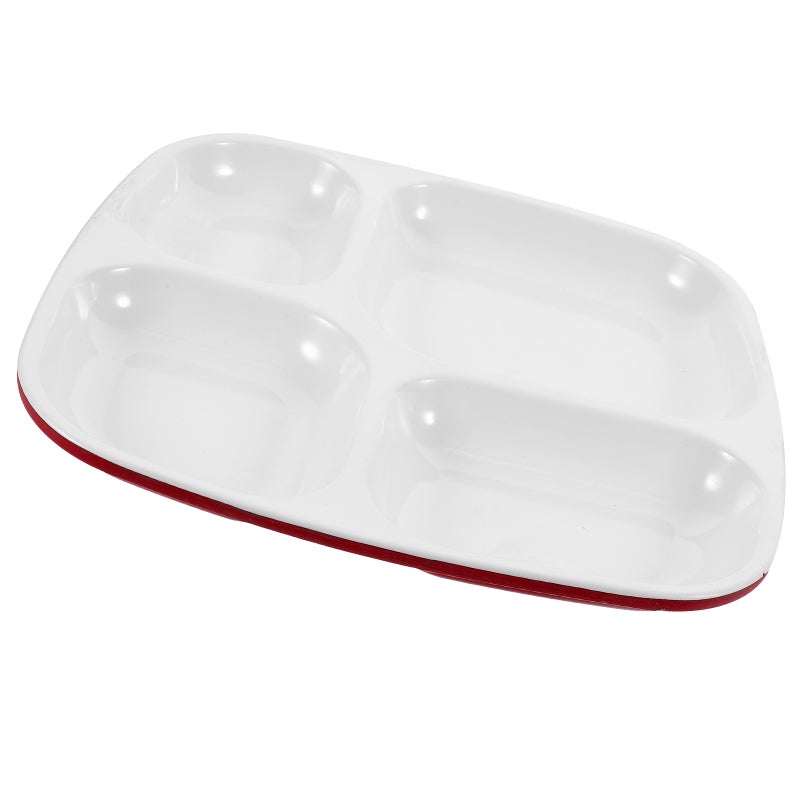 4 Grid Separating Dish Divided Compartments Plate Anti-fall Rice Tray Practical Tableware for Home Restaurant (Red and White) - Image 1