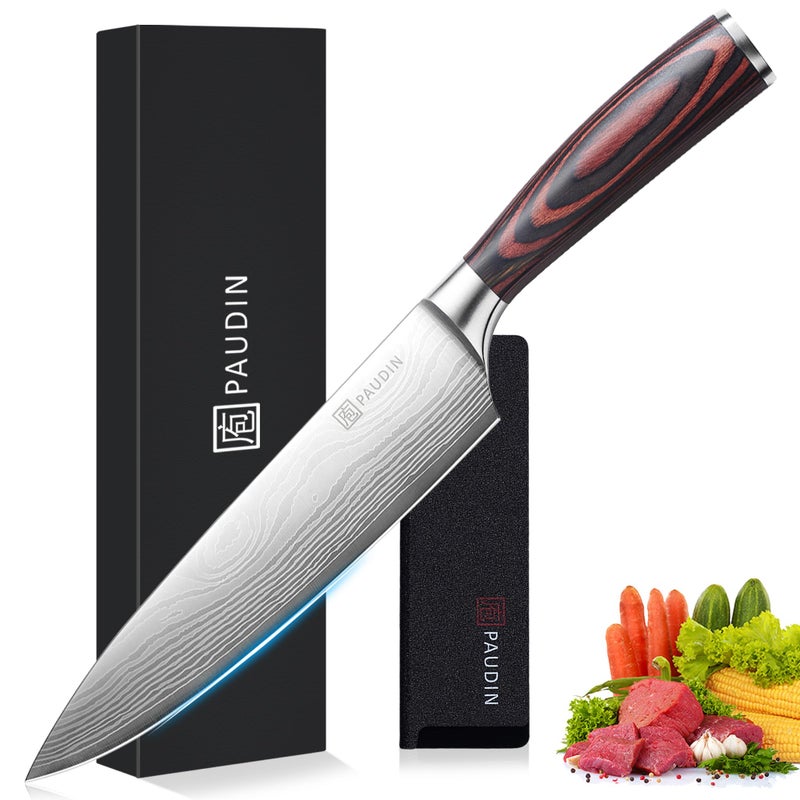 PAUDIN Chef Knife, 8 Inch High Carbon Stainless Steel Sharp Kitchen Knife with Ergonomic Handle, Gift Box for Family & Restaurant - Image 1