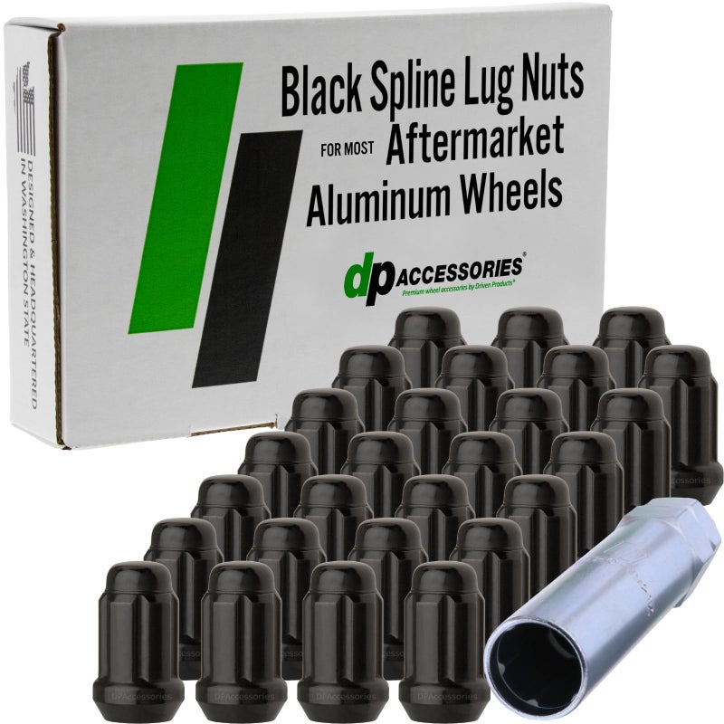 DPAccessories Black M12x150 Lug Nuts for Aftermarket Wheels Closed End Spline Tuner 34mm 135 Tall Set of 27 D5246P230827