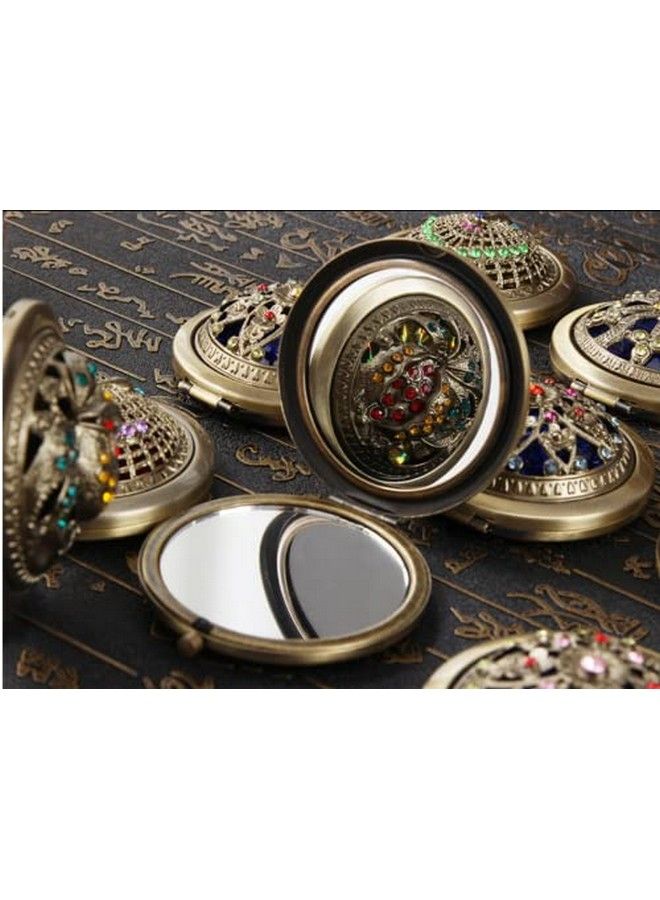 we3 Double Layer Travel Makeup Mirror Round Compact Portable Cosmetic Mirror Double Sided Magnifying Handheld Pocket Mirror(Random Style) (Pack Of 1) Tabletop Mounting Framed Gold - Image 5