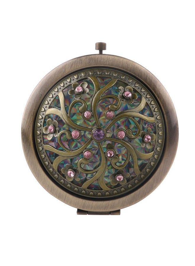 we3 Double Layer Travel Makeup Mirror Round Compact Portable Cosmetic Mirror Double Sided Magnifying Handheld Pocket Mirror(Random Style) (Pack Of 1) Tabletop Mounting Framed Gold - Image 1