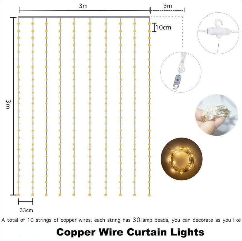 Gesto إضاءة خيوط LED ستارة USB 5V من جستو لتزيين المنزل أضواء خيالية ذهبية مع 8 أوضاع جهاز تحكم عن بعد إضاءة معلقة لتزيين الغرفة تزيين عيد الميلاد تزيين الجدران تزيين ديوالي 98x98 قدم - Image 2