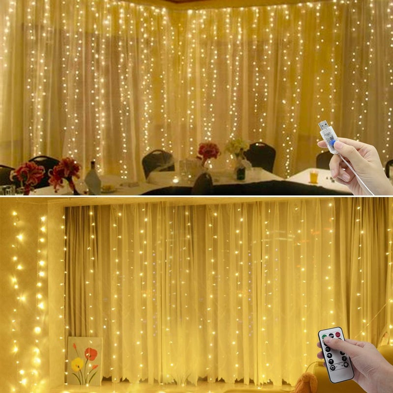 Gesto إضاءة خيوط LED ستارة USB 5V من جستو لتزيين المنزل أضواء خيالية ذهبية مع 8 أوضاع جهاز تحكم عن بعد إضاءة معلقة لتزيين الغرفة تزيين عيد الميلاد تزيين الجدران تزيين ديوالي 98x98 قدم - Image 4