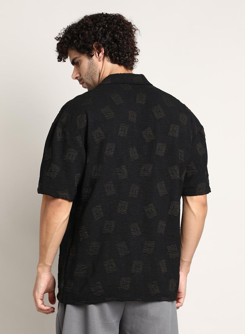 Campus Sutra Men's Onyx Black Indie-Cuban Oversized Shirt - Image 5