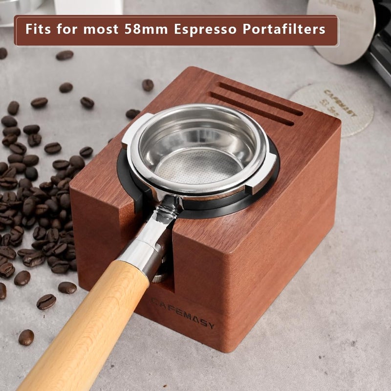 CAFEMASY Espresso Tamping Station Wood 58mm - Natural Walnut Portafilter Holder Coffee Tamper Station Espresso Tools Puck Screen Organzier Espresso Machine Accessories - Image 3