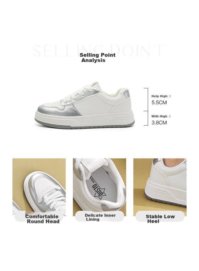 DUSTO Dadong White Sneakers For Women, Spring And Autumn New Casual Round Toe Color-block Lace-up Thick-soled Platform Shoes Q7703 - Image 2