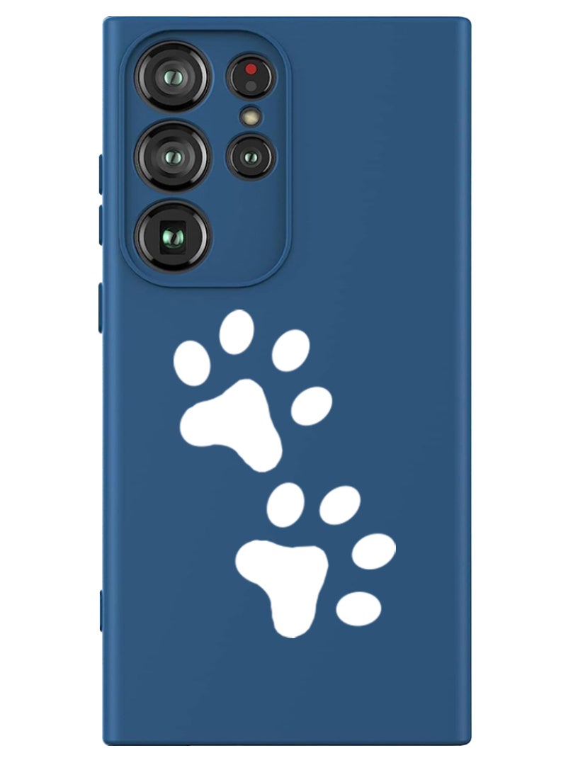 Theodor Protective Slim Fit Case Liquid Silicone Cover with Full Body Protection Anti-Scratch Shockproof Case For Samsung Galaxy S24 Ultra (Blue) - Paw - White - Image 1