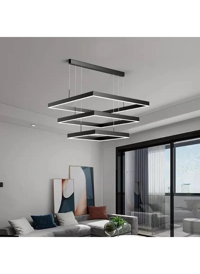 Generic AFN Modern Minimalist LED Chandelier - Black Square Design Pendant Light for Living Room, Dining Room, Bedroom, and Hallway 