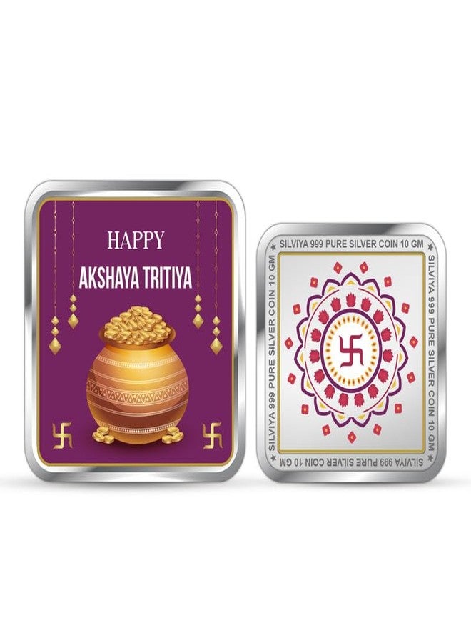 Silviya BIS Hallmarked Akshaya Tritiya 999 Pure Silver Coin (10 Gm) Square Shape - Divine Prosperity Coin - Symbol of Wealth and Good Fortune - Certificate of Authenticity - Image 1