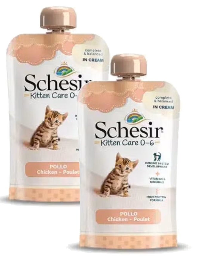 Schesir Pouch Kitten Care (0-6 Months) Chicken in Cream -2 Pouch, each pouch size 150g - Image 1