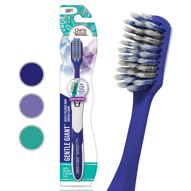 GuruNanda Gentle Giant Toothbrush with Dual Action Flossing Spiral Bristles, Non-Slip Ergo Dexa Grip, Helps in Teeth Whitening, BPA Free, (1 Count) - Image 1