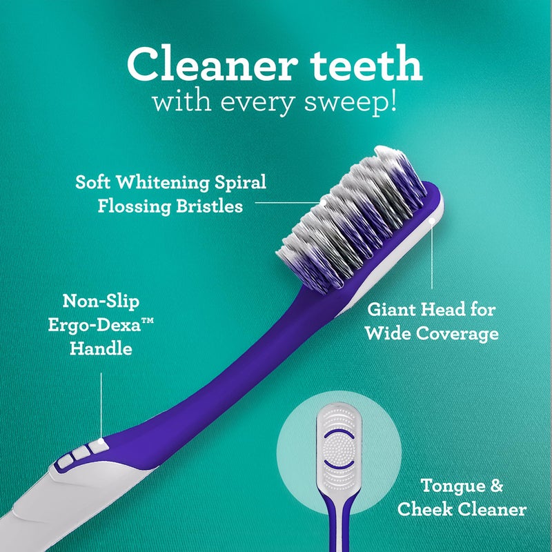 GuruNanda Gentle Giant Toothbrush with Dual Action Flossing Spiral Bristles, Non-Slip Ergo Dexa Grip, Helps in Teeth Whitening, BPA Free, (1 Count) - Image 4