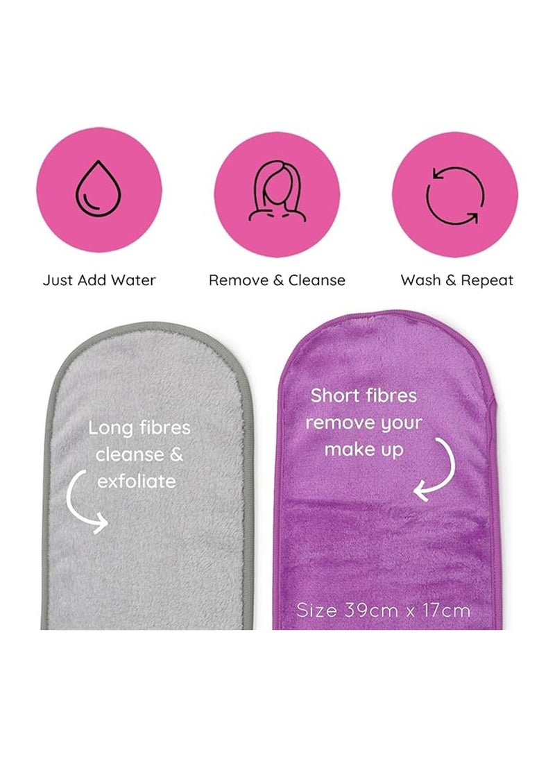 Wownect Makeup Remover Cloth Reusable Microfiber Face Towel Washable, Cleansing Cloths [4 Per Pack] [Soft Delicate Machine Washable] [15.7x6.6 inch] - Purple - Image 2