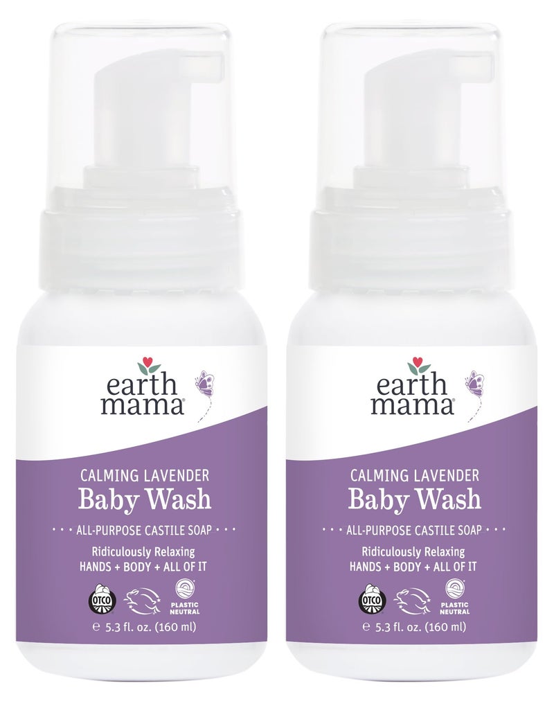 Earth Mama Calming Lavender Baby Wash Liquid Foaming Hand Soap, Organic All-Purpose Lavender Body Wash for Sensitive Skin, Castile Soap with Coconut Oil, Shea Butter, Calendula, & Aloe, 5.3Fl Oz (2PK) - Image 1