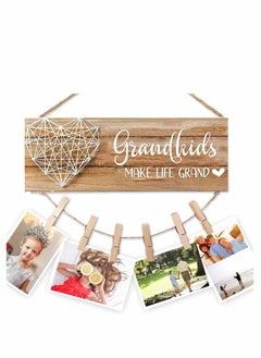 Grandma Gifts Nana Photo Holder, for Grandmother Grammy Present from Granddaughter and Grandson, Clips Twine Hanging, Grandkids Frame The Best Gramma Ever