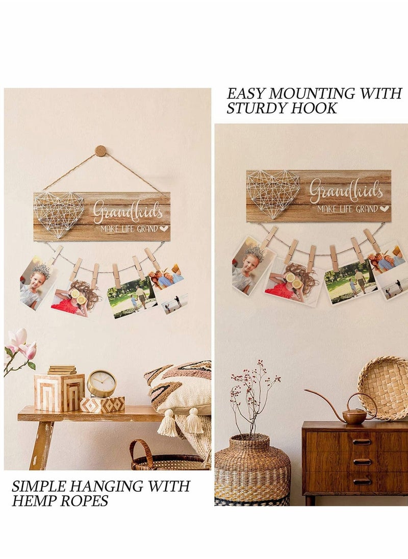 Excefore - Grandma Gifts Nana Photo Holder, for Grandmother Grammy Present from Granddaughter and Grandson, Clips Twine Hanging, Grandkids Frame The Best Gramma Ever - Image 1