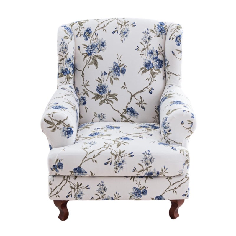 Eco-Ancheng EcoAncheng Wingback Chair Slipcover 2 Piece Slipcovers for Wingback Chairs Jacquard Wingback Chair Covers Washable Furniture Protector with Elastic Bottom for Living Room Wingback Chairs - Image 2