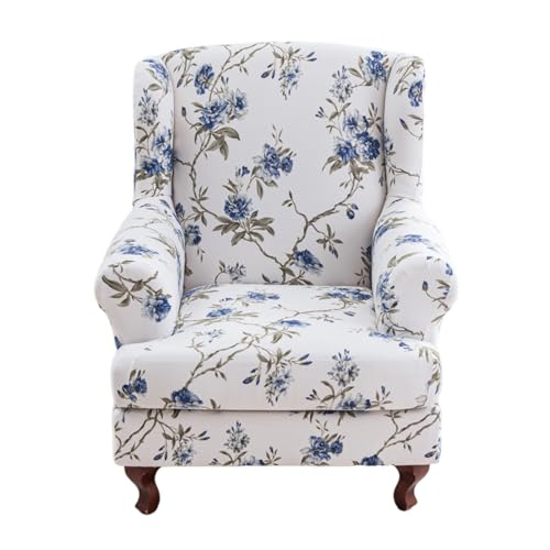 Eco-Ancheng EcoAncheng Wingback Chair Slipcover 2 Piece Slipcovers for Wingback Chairs Jacquard Wingback Chair Covers Washable Furniture Protector with Elastic Bottom for Living Room Wingback Chairs - Image 1