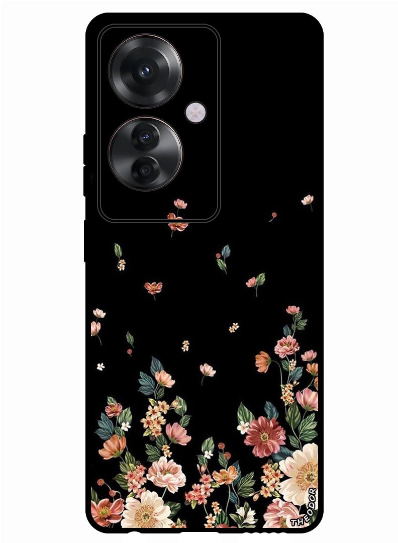 Theodor Protective Case Anti Scratch Shock Proof Bumper Cover For Oppo F25 Pro Flowers in Black Background - Image 1