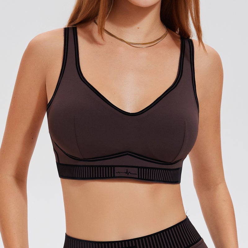Sports Bra Distilled Coffee European and American Nude Yoga Outer Wear Running Fitness Adjustable High-intensity Push-up Bra