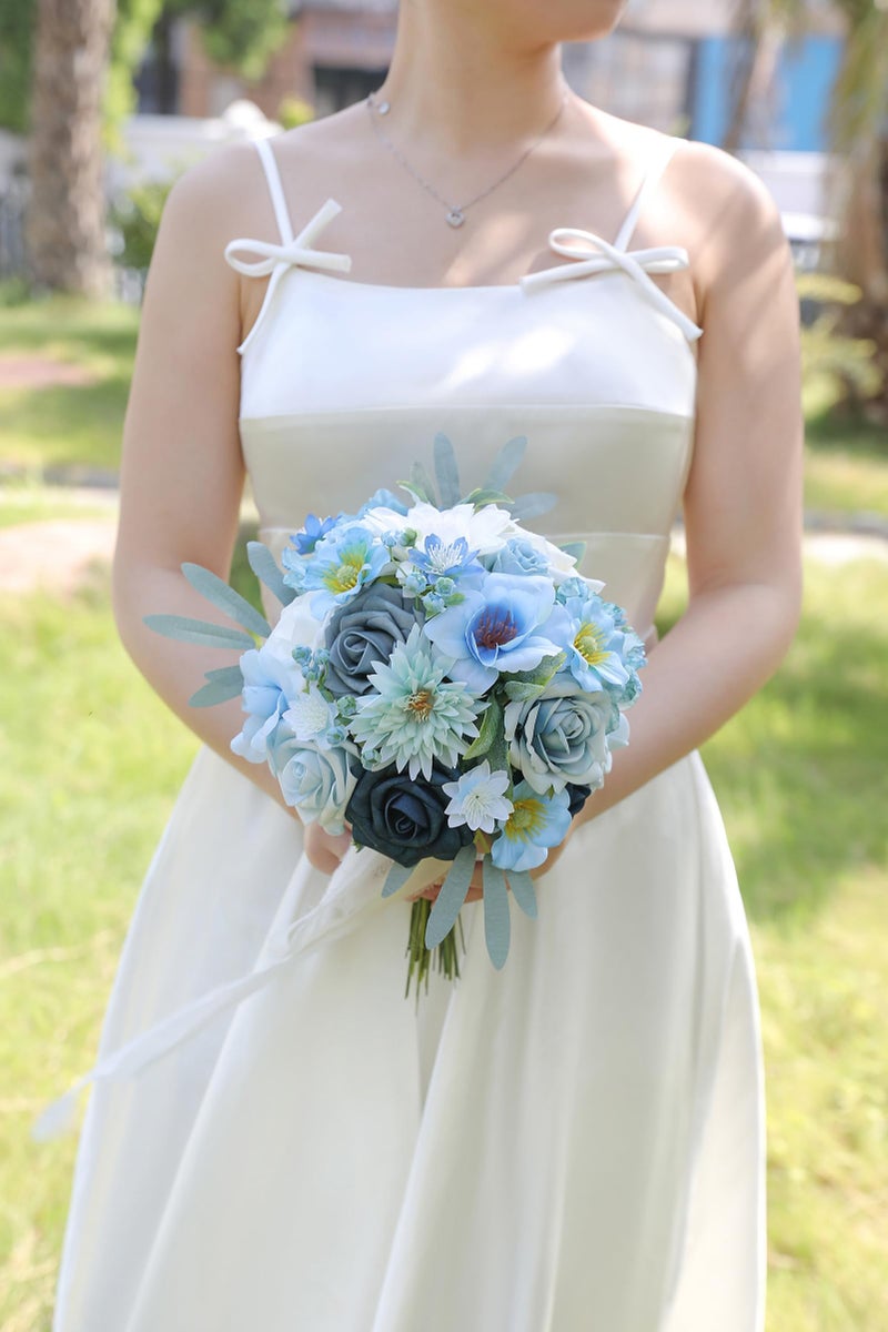 Koroni Flowers Artificial Flowers Blue Box Set for DIY Bridal Bouquets Wedding Shower Decorations Fake Floral Arrangements for Party Table Centerpieces Home Decor Indoor Outdoor - Image 2