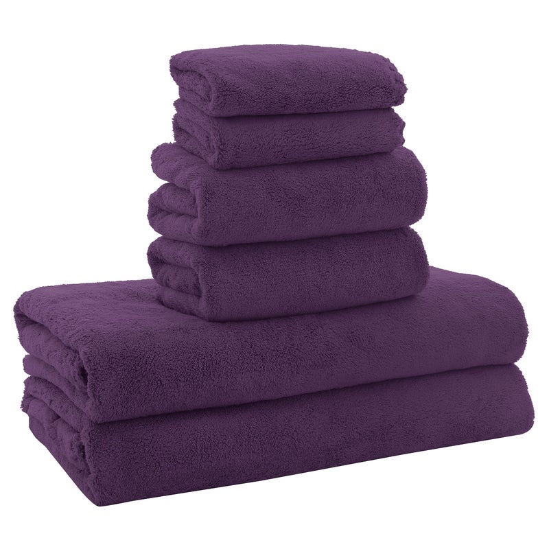 MOONQUEEN Ultra Soft Microfiber Coral Velvet Towel Set  Quick Drying  2 Bath Towels 2 Hand Towels 2 Washcloths  Plum 6 Pcs