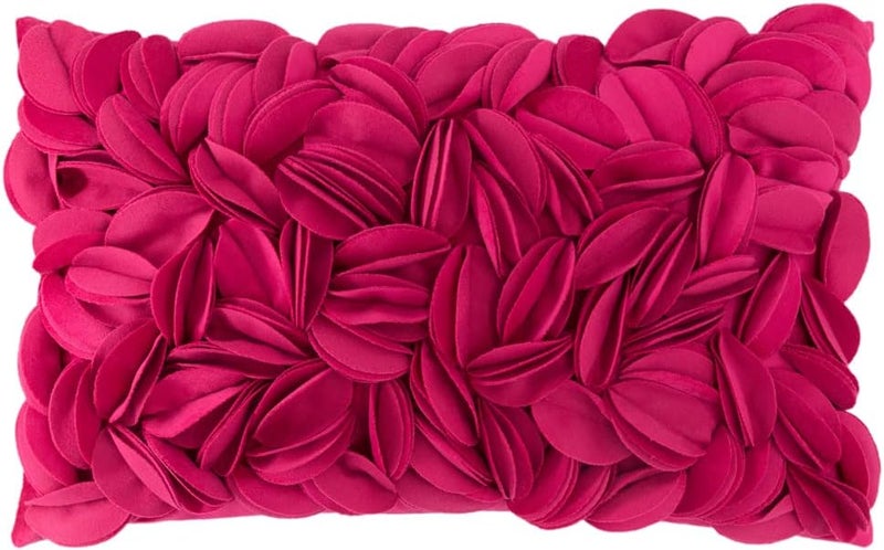 KINGROSE 3D Flower Cushion Cover Home Decorative Throw Pillow Cover Rectangular Pillowcase Sham for Couch Bed Living Room Sofa 12 x 20 Inches Velvet Rose Red - Image 1