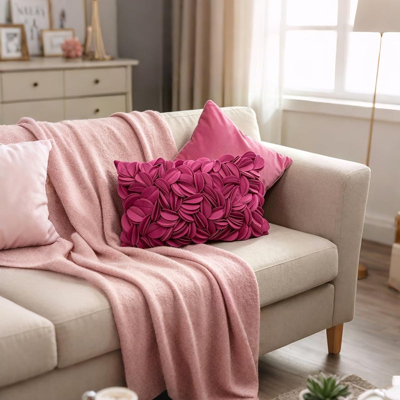 KINGROSE 3D Flower Cushion Cover Home Decorative Throw Pillow Cover Rectangular Pillowcase Sham for Couch Bed Living Room Sofa 12 x 20 Inches Velvet Rose Red - Image 2