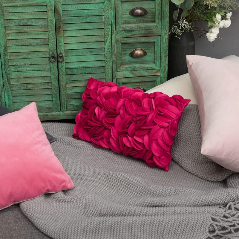 KINGROSE 3D Flower Cushion Cover Home Decorative Throw Pillow Cover Rectangular Pillowcase Sham for Couch Bed Living Room Sofa 12 x 20 Inches Velvet Rose Red - Image 4