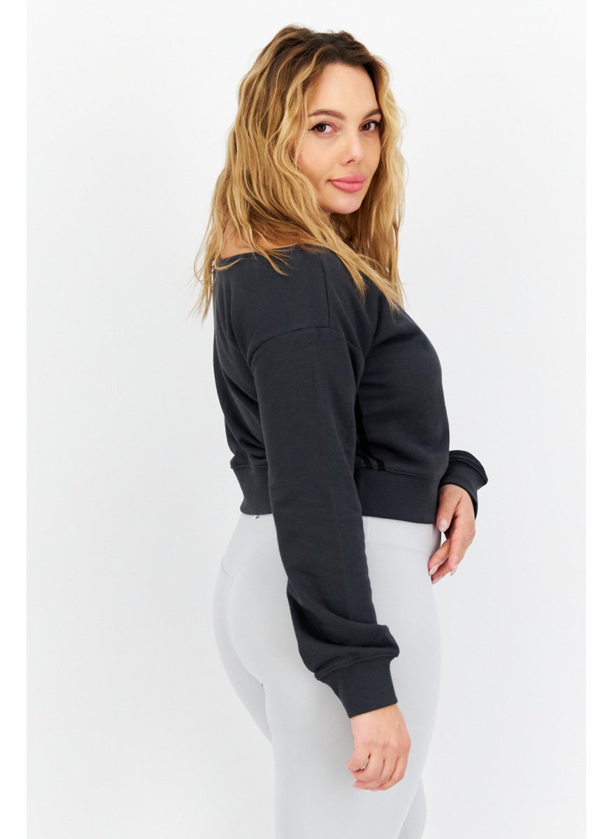 adidas Originals Women Sportswear Fit Long Sleeve Training Top, Charcoal  - Image 4