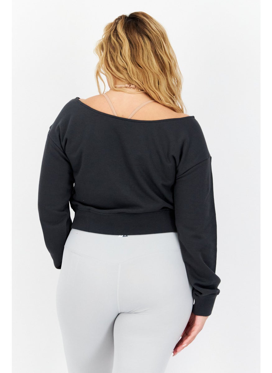 adidas Originals Women Sportswear Fit Long Sleeve Training Top, Charcoal  - Image 2