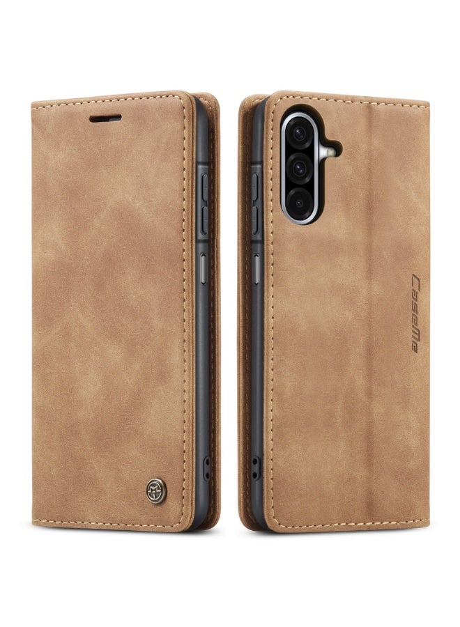 CaseMe Phone Case Luxury PU Leather Design 013 Flip Cover Card Slot Holder Cover For  Samsung Galaxy A17 (Brown) - Image 1