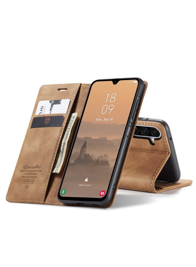 CaseMe Phone Case Luxury PU Leather Design 013 Flip Cover Card Slot Holder Cover For  Samsung Galaxy A17 (Brown) - Image 4