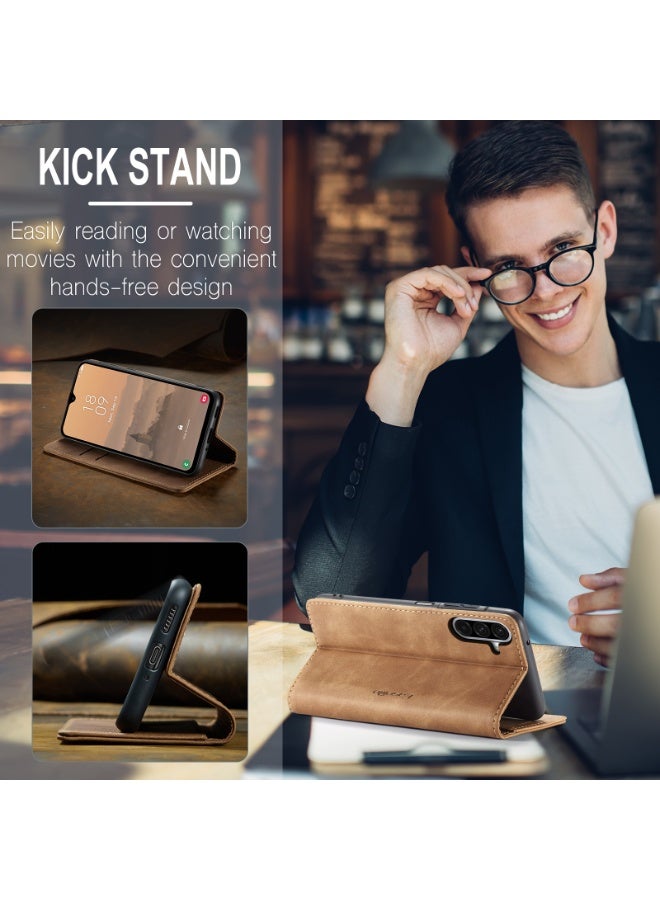 CaseMe Phone Case Luxury PU Leather Design 013 Flip Cover Card Slot Holder Cover For  Samsung Galaxy A17 (Brown) - Image 5