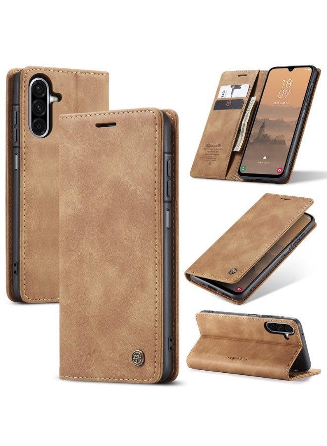 CaseMe Phone Case Luxury PU Leather Design 013 Flip Cover Card Slot Holder Cover For  Samsung Galaxy A17 (Brown) - Image 3