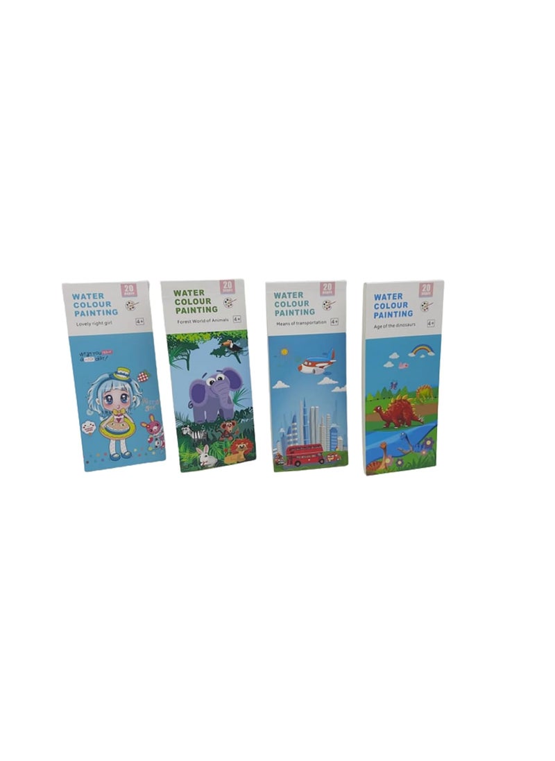 ArtBee ArtBee Set of 3 Coloring Books with 3 Set of Pictures Water Colors and Painting Brush (Pink)  - Image 1