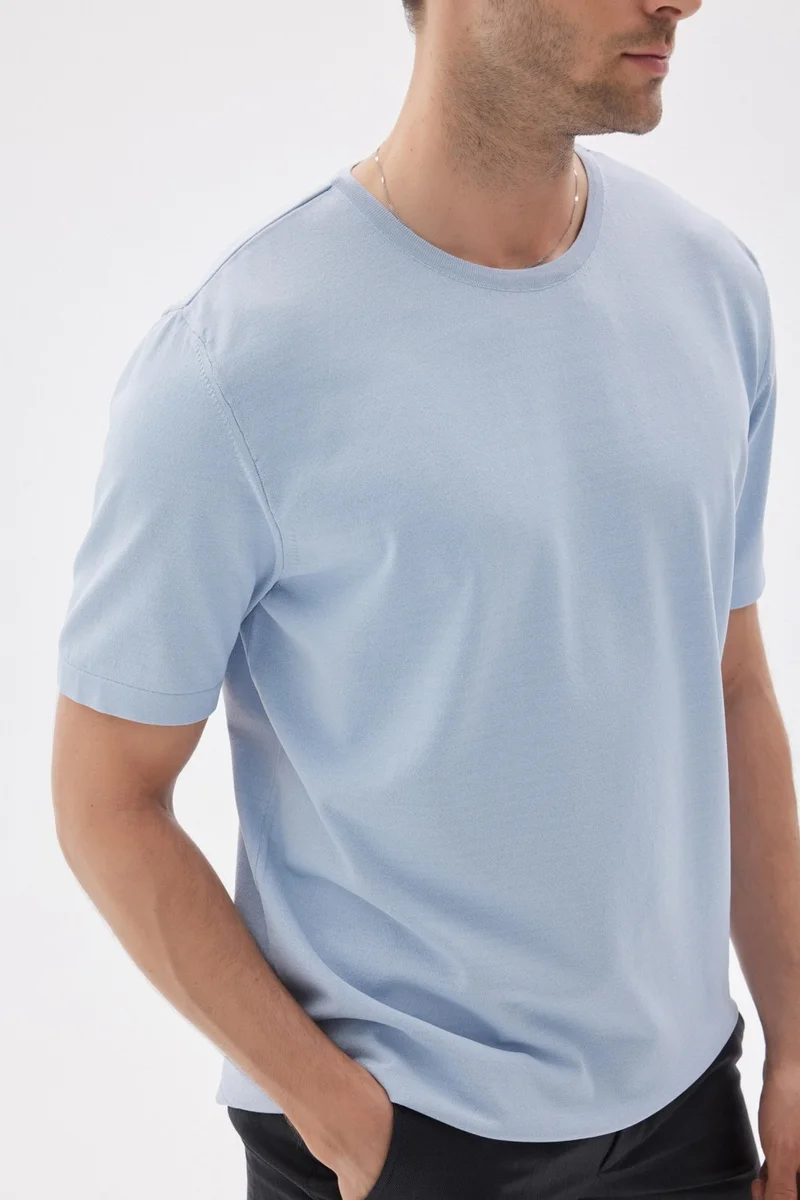 Odelon Limited Men's Plain Short Sleeve Rayon Knit T-Shirt Blue