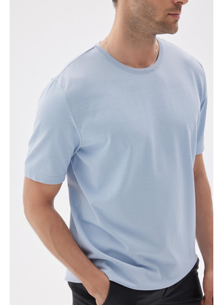 Odelon Limited Men's Plain Short Sleeve Rayon Knit T-Shirt Blue  - Image 3