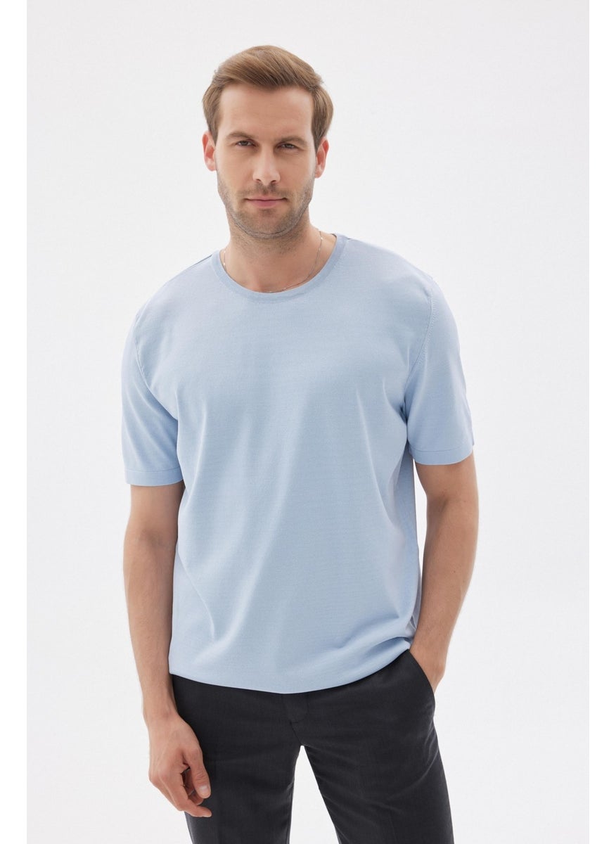 Odelon Limited Men's Plain Short Sleeve Rayon Knit T-Shirt Blue  - Image 1