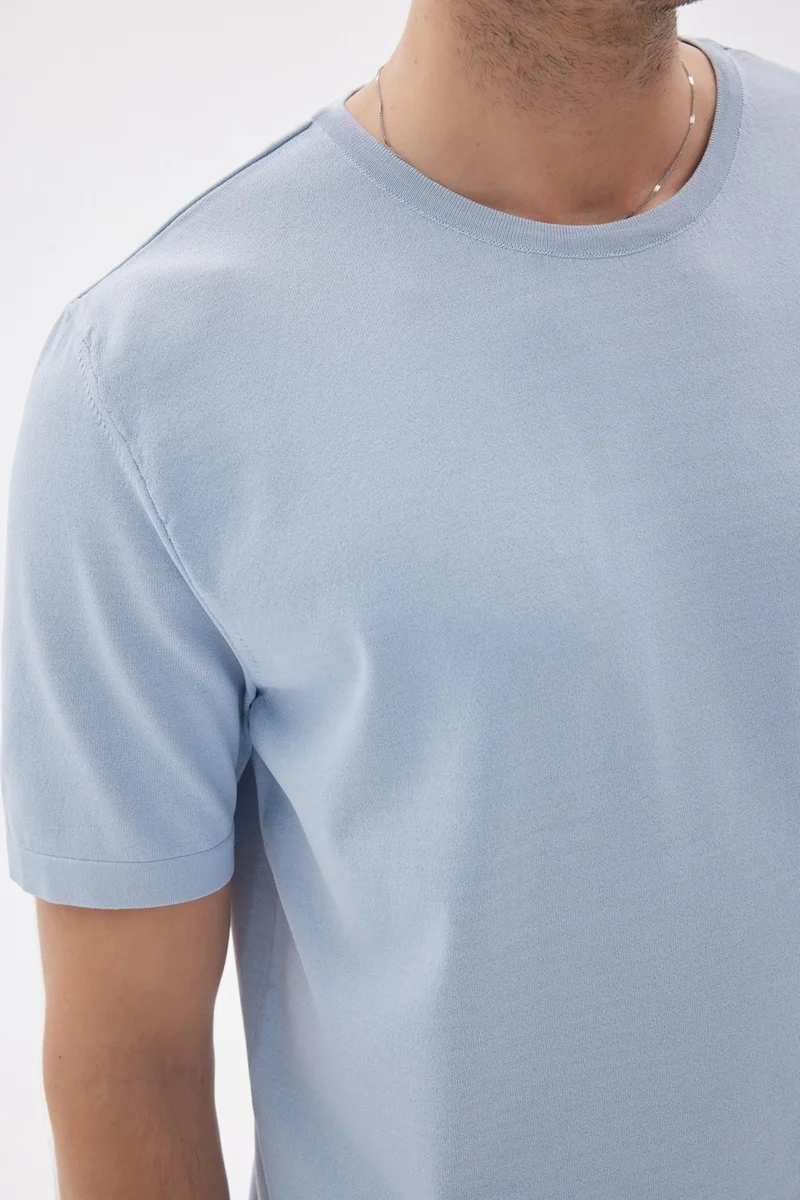 Odelon Limited Men's Plain Short Sleeve Rayon Knit T-Shirt Blue