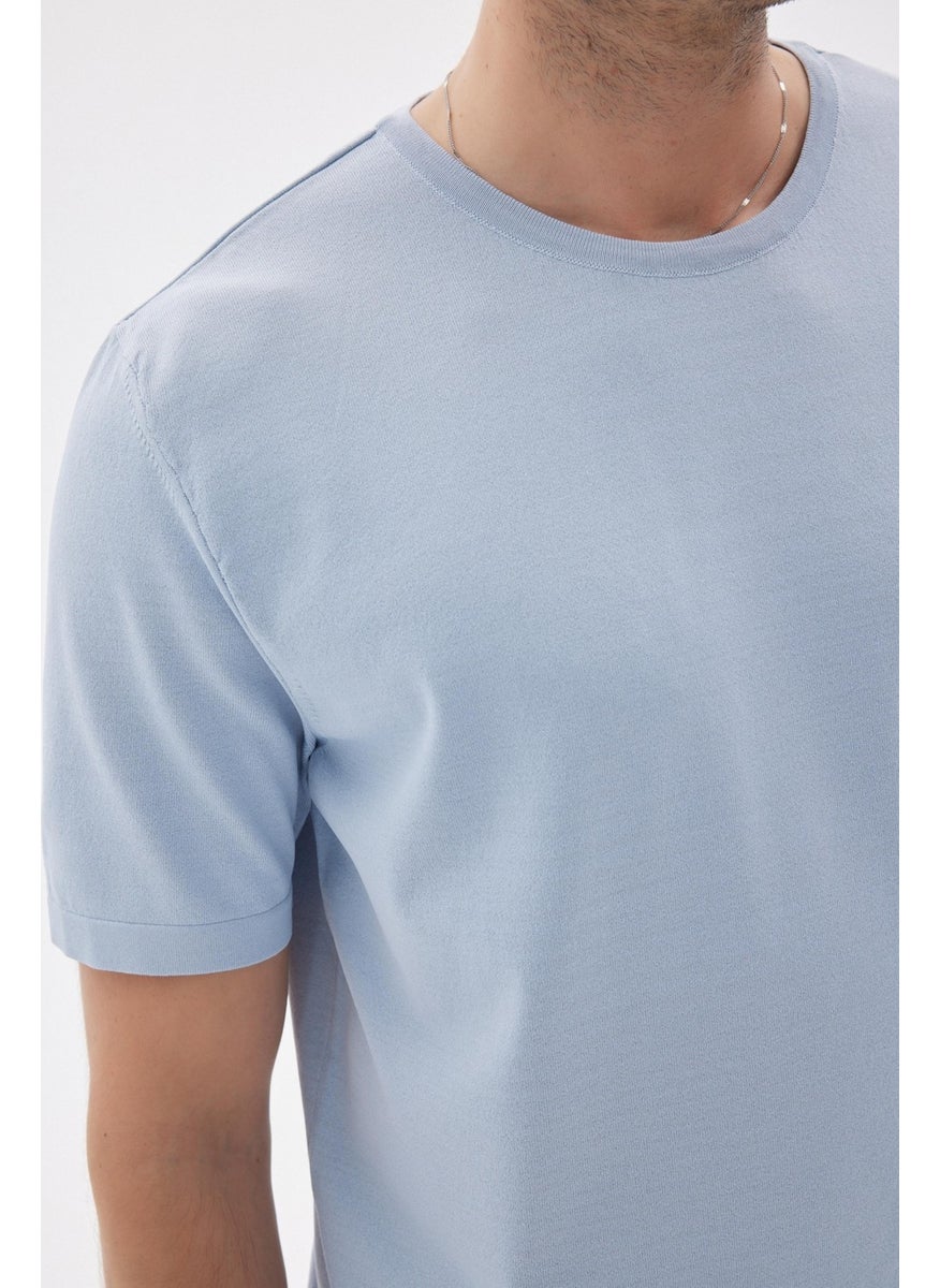 Odelon Limited Men's Plain Short Sleeve Rayon Knit T-Shirt Blue  - Image 4